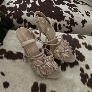 Tan tie up sandals 
Faux suede